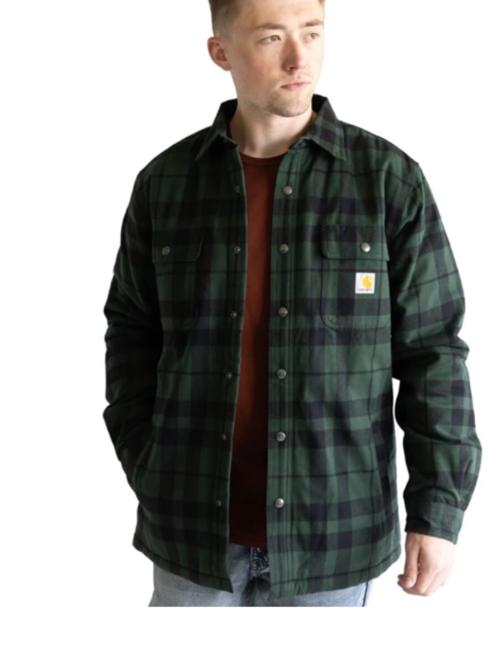 Carhartt Loose Fit Heavyweight Flannel Shirt Green Navy Plaid Mens XL